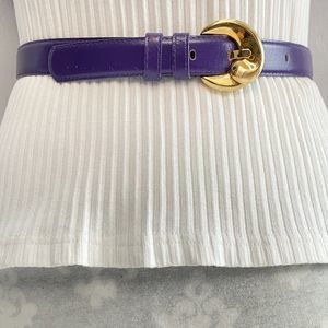 Grape Purple Belt Womens Small Leather Gold Tone Decorative Buckle Taiwan